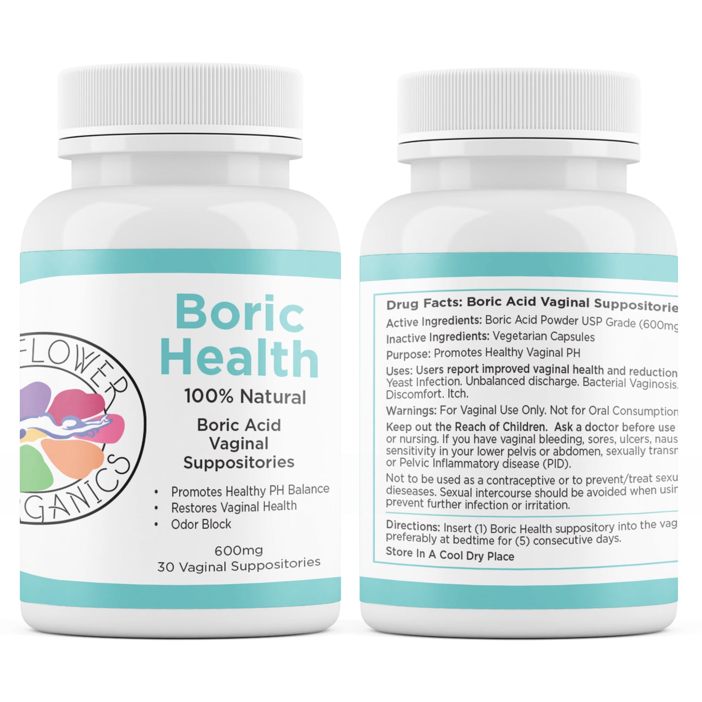 Boric Health Suppositories 30 Count, (600mg)
